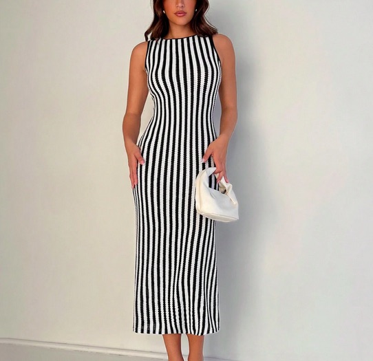 Robe Longue Moulante à Motif Tricoté pour Femme