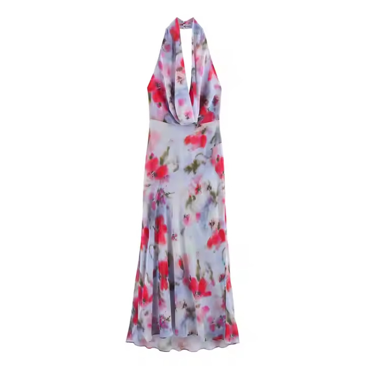 Robe Maxi Licou Imprimée sans Manches pour Femme