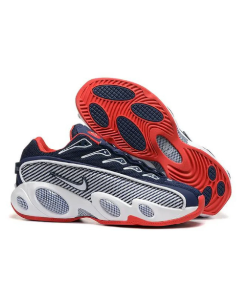 Nike NOCTA Glide Bleu-Rouge avec des semelles Blanches
