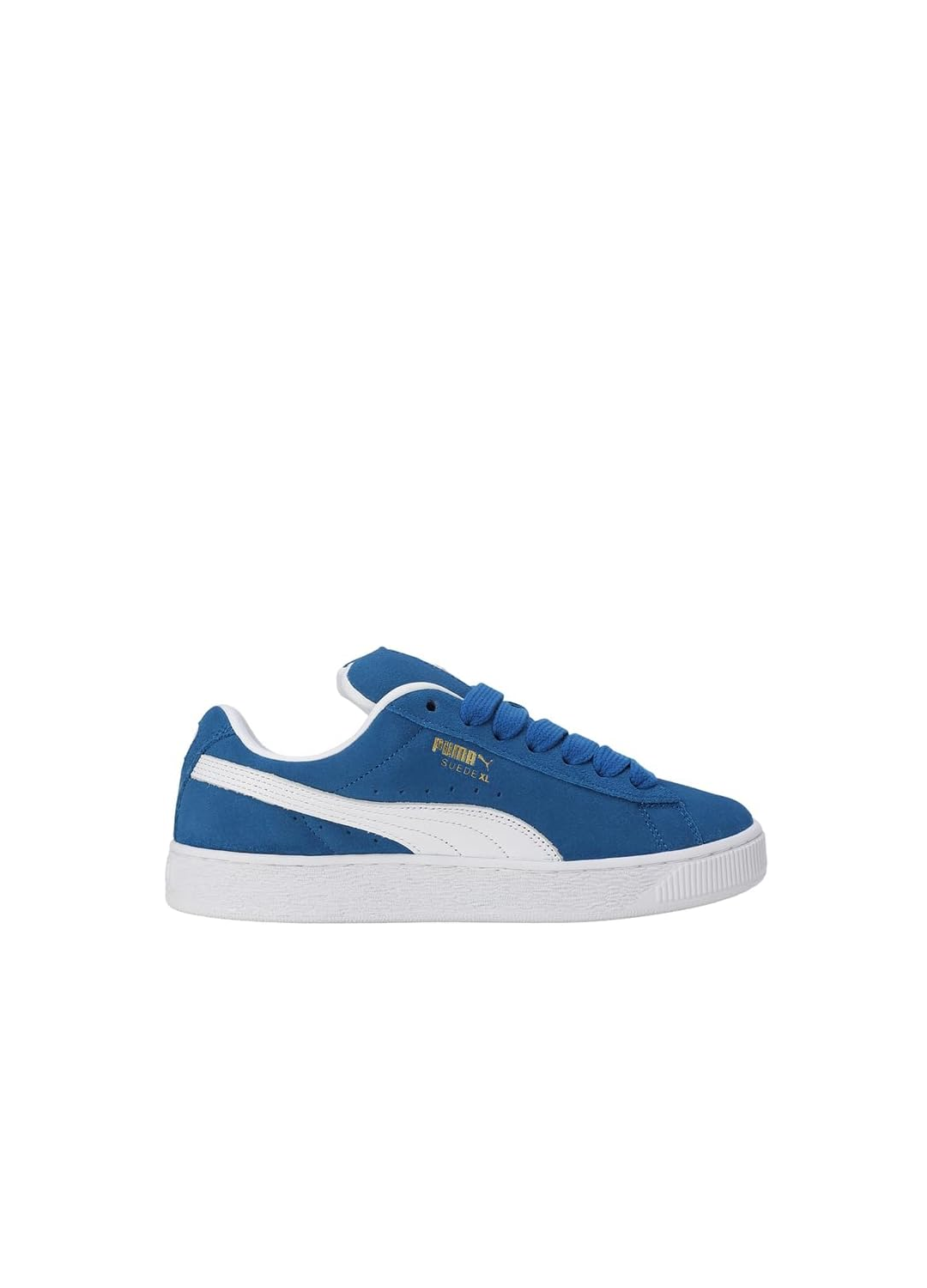 Puma Suede XL bleu avec des semelles blanches