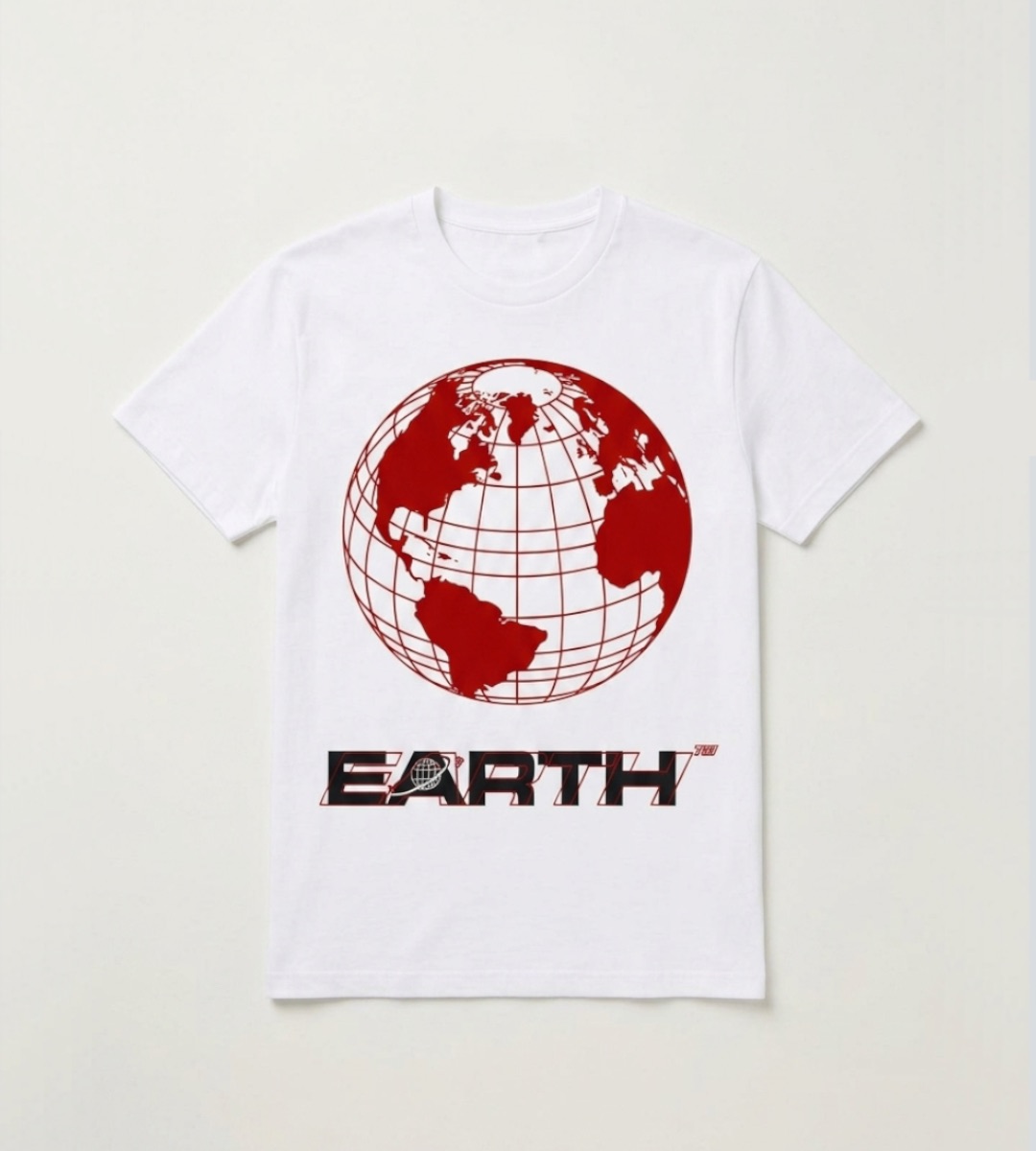 T-shirt Blanc  Earth Imprime Globe Rouge Streetwear