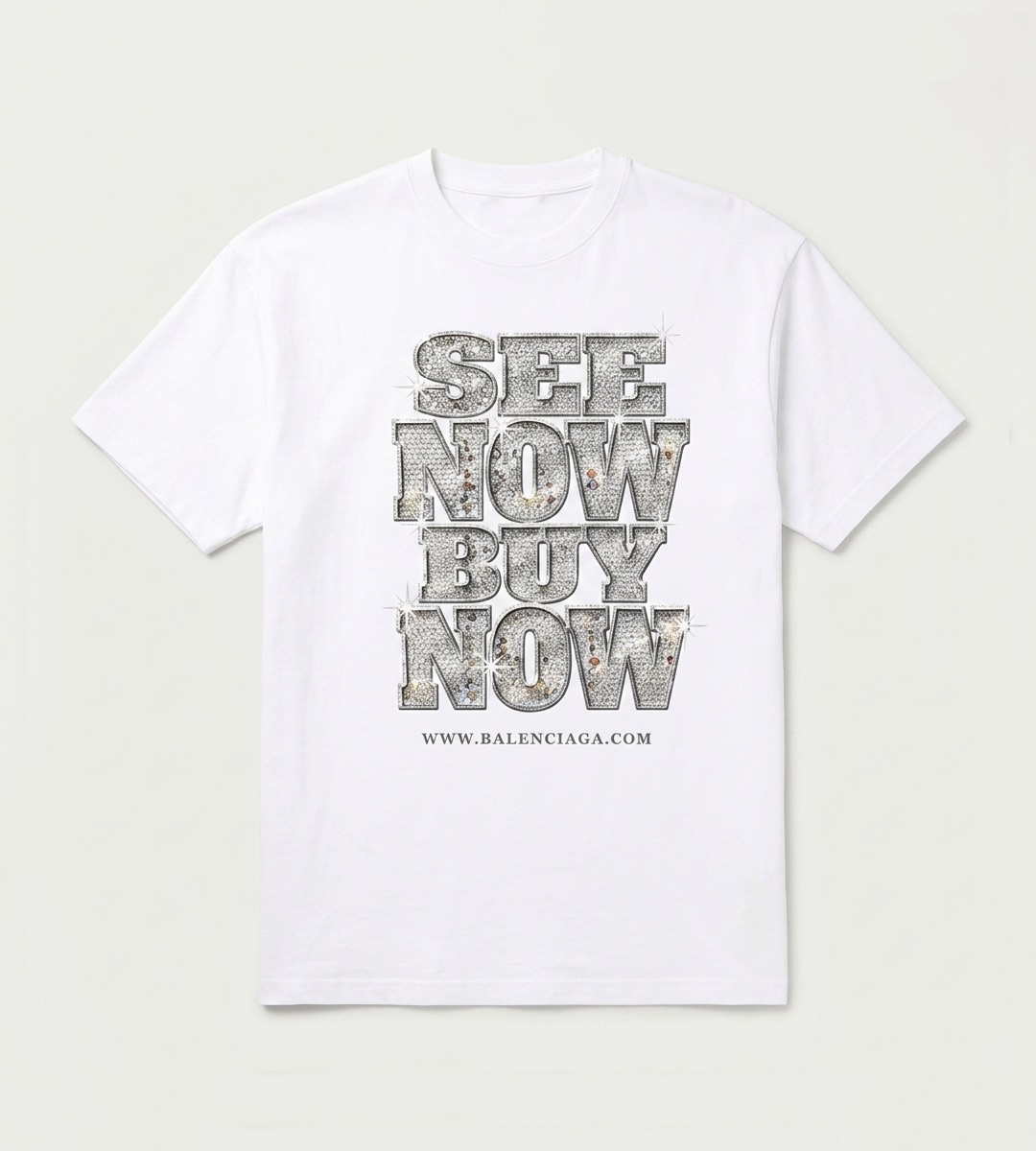 T-shirt Blanc Message See Now Buy Now Graphique Paillete