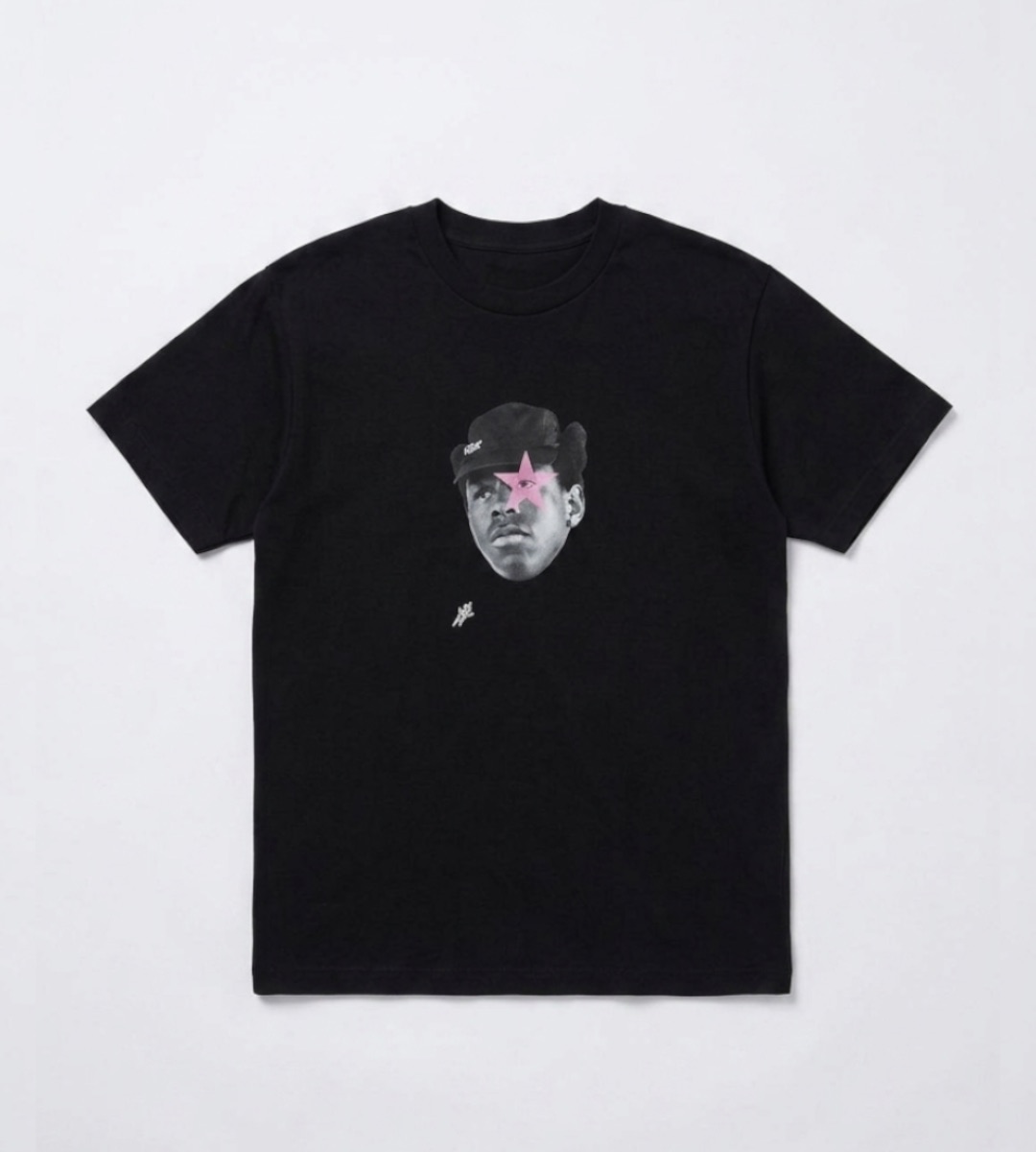 T-shirt Noir Homme Portrait Graphique etoile Rose Streetwear