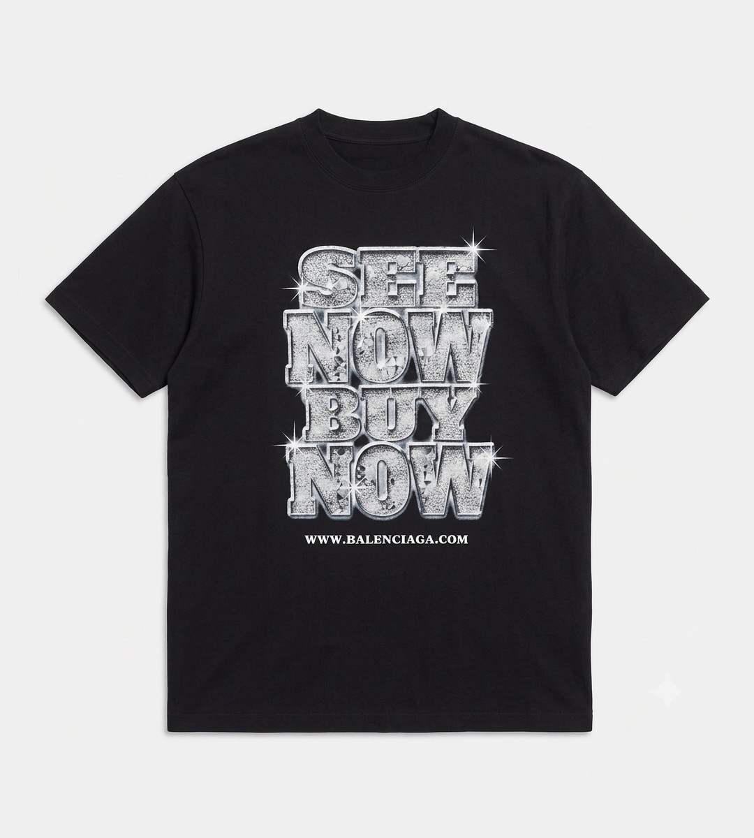 T-shirt Noir Message See Now Buy Now Graphique Paillete