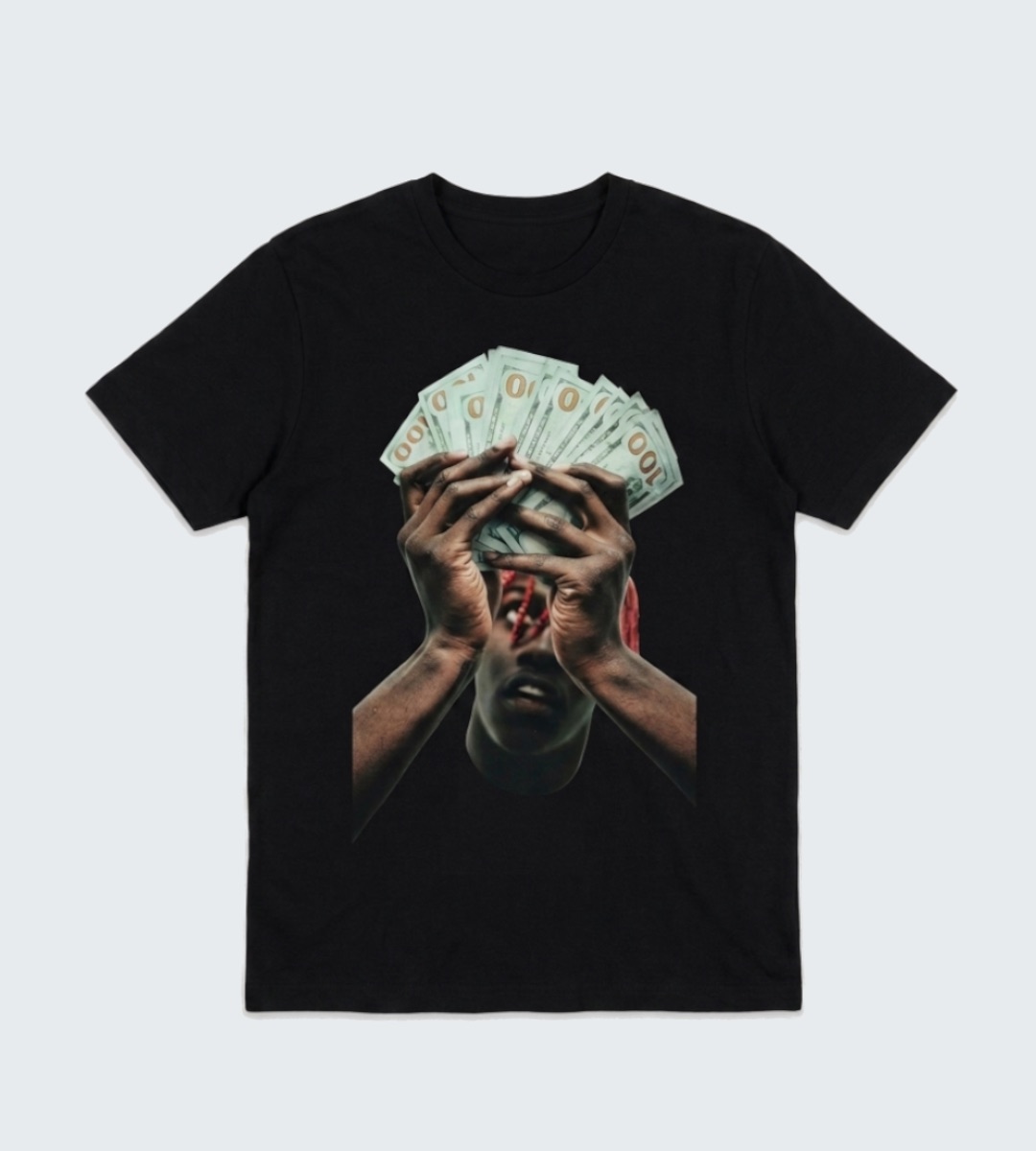 T-shirt Noir Portrait Artist Americain Avec des Billets de Dollar