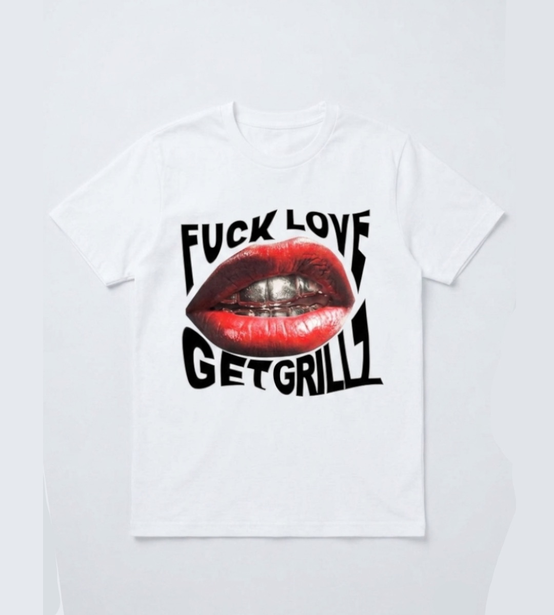 T-shirt Streetwear Blanc Imprime Levres Rouges