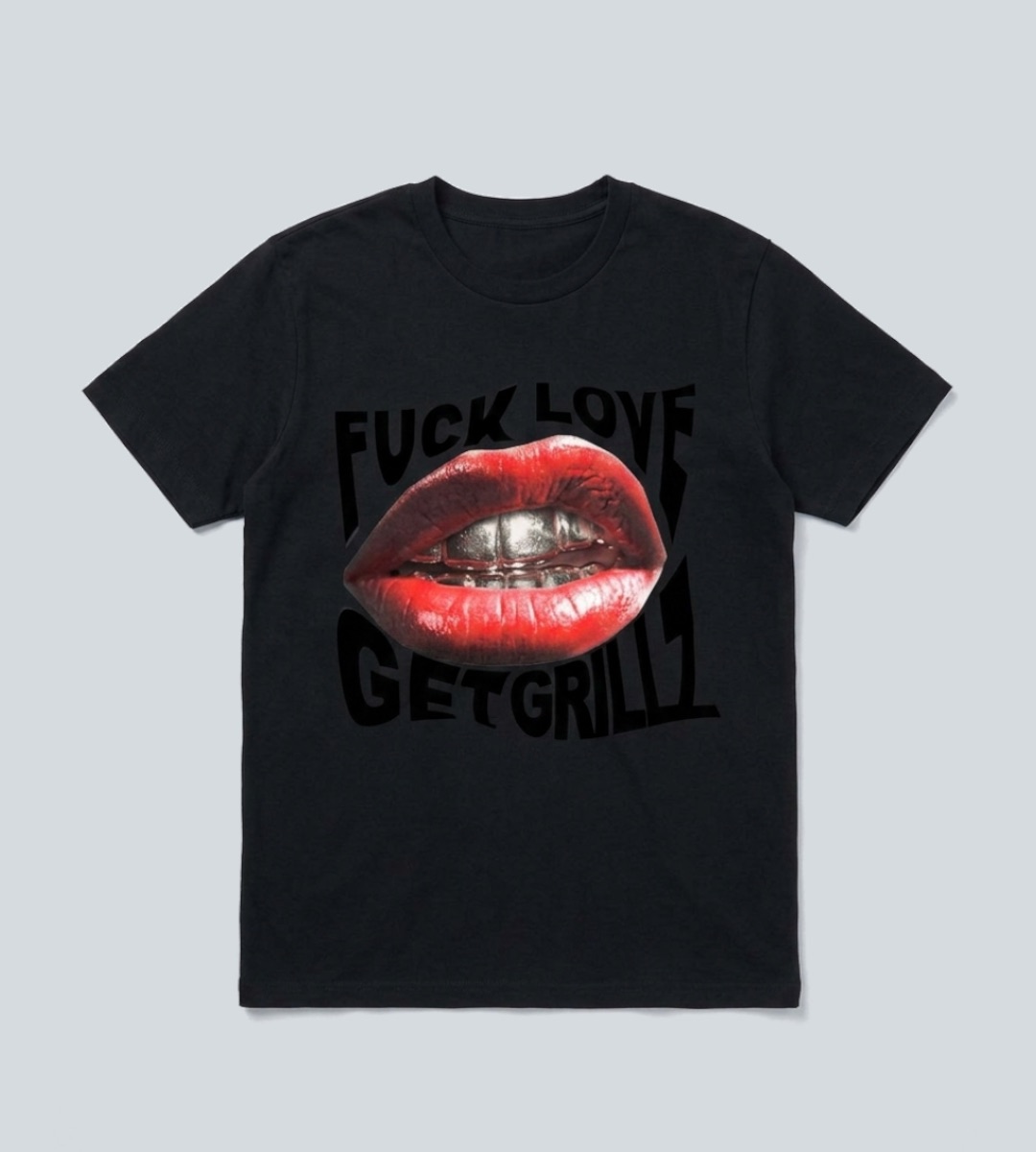 T-shirt Streetwear Noir Imprime Levres Rouges